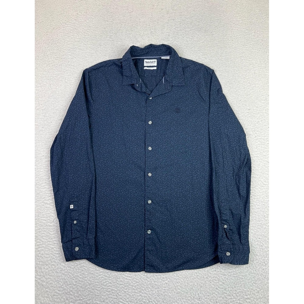 Timberland Shirt Mens Large Blue Geometric Slim Fit Long Sleeve Button Up Casual